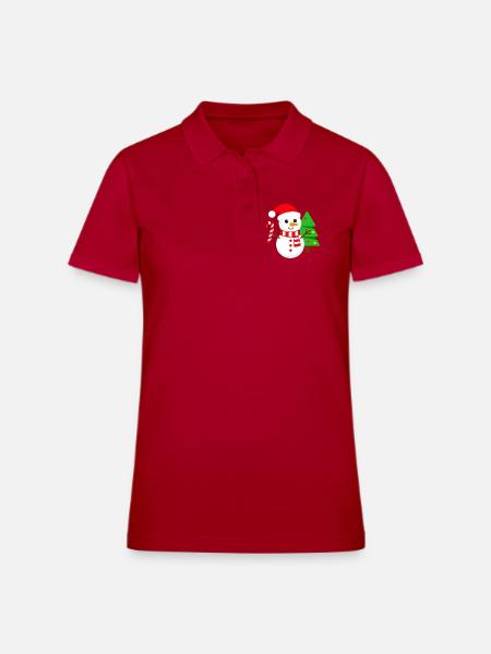 Snowman with Santa Hat and Tree - Women's Pique Polo Shirt - cherry red - Front
