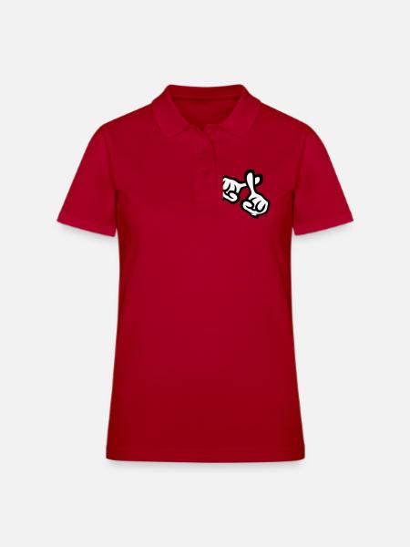 Crossed Fingers (Cross, Bible, Religion / POS 2C) - Women's Pique Polo Shirt - cherry red - Front