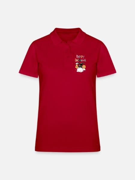 Cute Spooky Ghost Happy Halloween Kawaii Pumpkins  - Women's Pique Polo Shirt - cherry red - Front