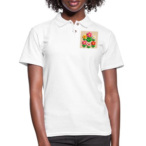 3D Flowers and Butterflies in Amber, Floral Design - Women's Pique Polo Shirt