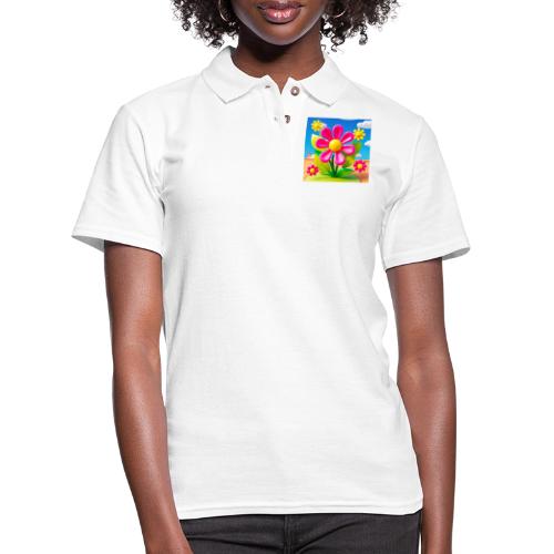 Pink Floral Peace | Sky & Nature Design - Women's Pique Polo Shirt