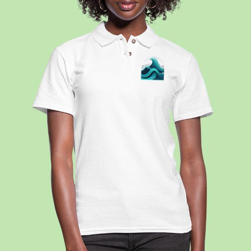 Dynamic Ocean Wave Illustration - Women's Pique Polo Shirt