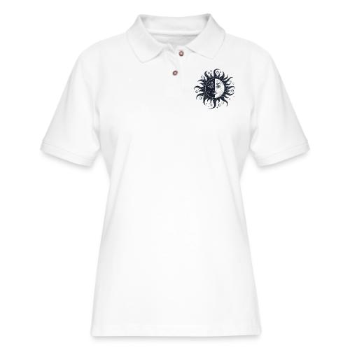 Harmonious Sun and Moon - Spiritual Design - Women's Pique Polo Shirt
