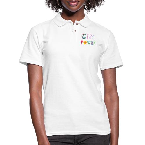 Girl Power Flower Letter Print Shirt - Women's Pique Polo Shirt