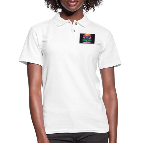 A Full Skull Moon Smiles Down On You - Psychedelic - Women's Pique Polo Shirt