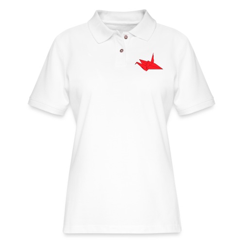 Origami Paper Crane Design - Red - Women's Pique Polo Shirt