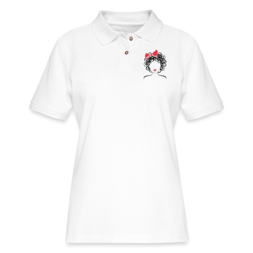 Coily Girl with Red Bow_Global Couture_logo Long S - Women's Pique Polo Shirt