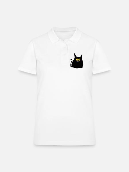 Funny Chonky Black Cat Vampire Vector Art - Women's Pique Polo Shirt - white - Front