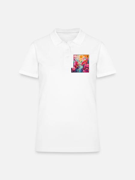 Neon Dreamscape Pathway - Women's Pique Polo Shirt - white - Front