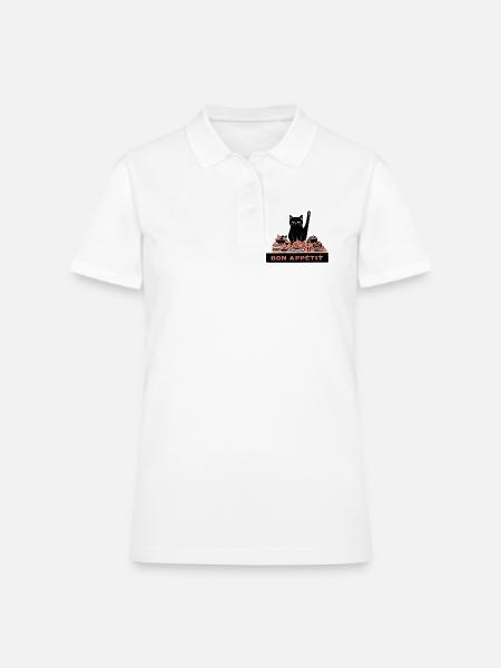 Bon Appetit Funny Black Cat Feast Humor - Women's Pique Polo Shirt - white - Front