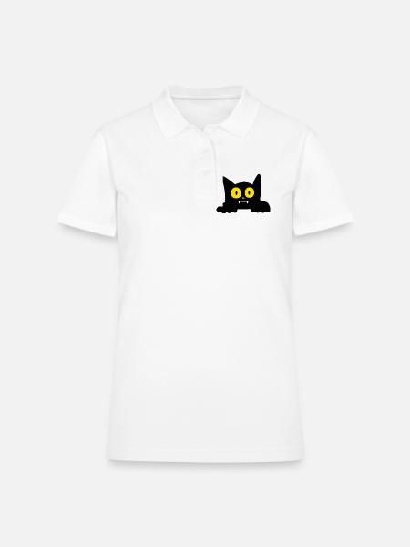 Cute Peeking Black Cat Vampire Big Eyes Art - Women's Pique Polo Shirt - white - Front