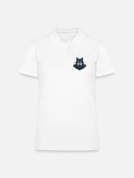 Astral Howl: Geometric Wolf Mountain Totem - Women's Pique Polo Shirt - white - Front