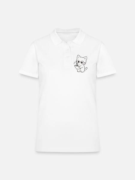 Kawaii Cat with Glasses Writing - Women's Pique Polo Shirt - white