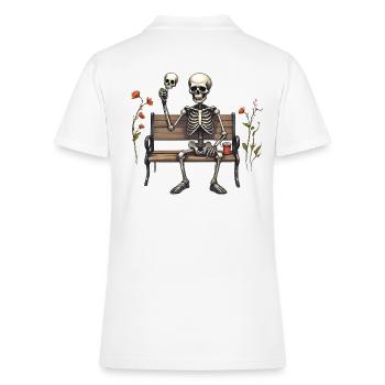 Playful Skeleton on Park Bench - Women's Pique Polo Shirt - white - Back