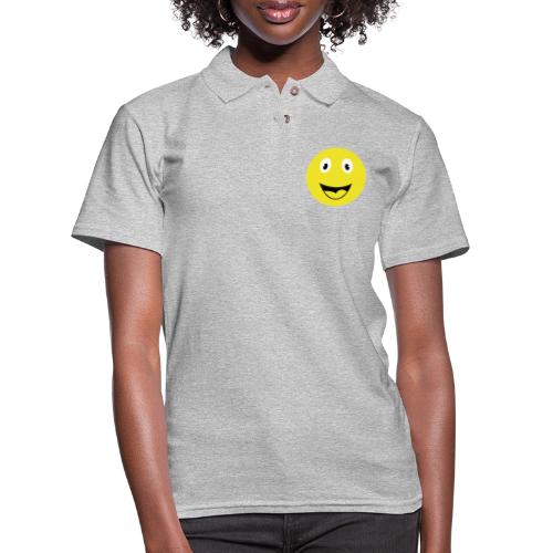 Yellow Happy Face Print - Women's Pique Polo Shirt