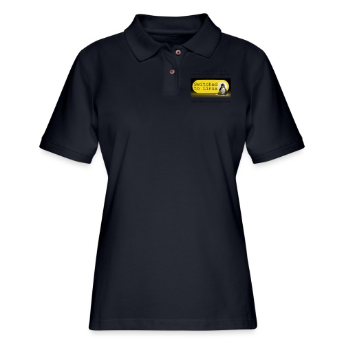 Switched to Linux Logo with Black Text - Women's Pique Polo Shirt