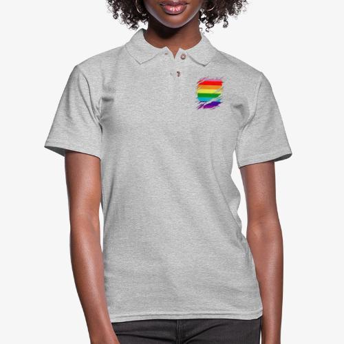 Original Gilbert Baker LGBT Gay Pride Flag Ripped - Women's Pique Polo Shirt