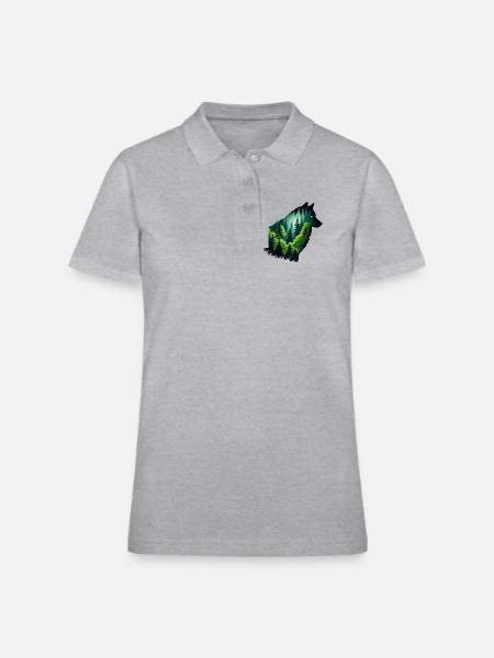 Silhouette wolf with green forest - Women's Pique Polo Shirt - heather gray - Front