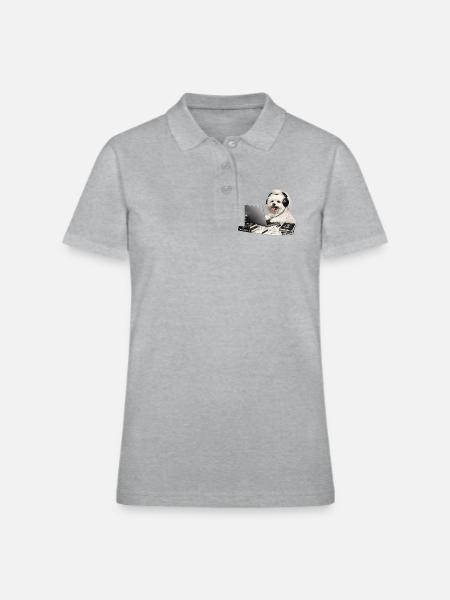 Code Pup: Geeky Dog at Laptop - Women's Pique Polo Shirt - heather gray - Front