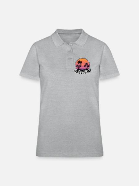 Take It Easy Retro Sunset Palm Trees - Women's Pique Polo Shirt - heather gray - Front