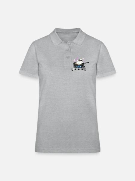 Chilling Chicken on Stove - Cute Cooking Humor - Women's Pique Polo Shirt - heather gray - Front
