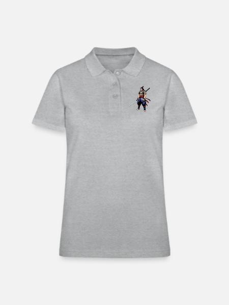 A pixel art of a Samurai - Women's Pique Polo Shirt - heather gray - Front