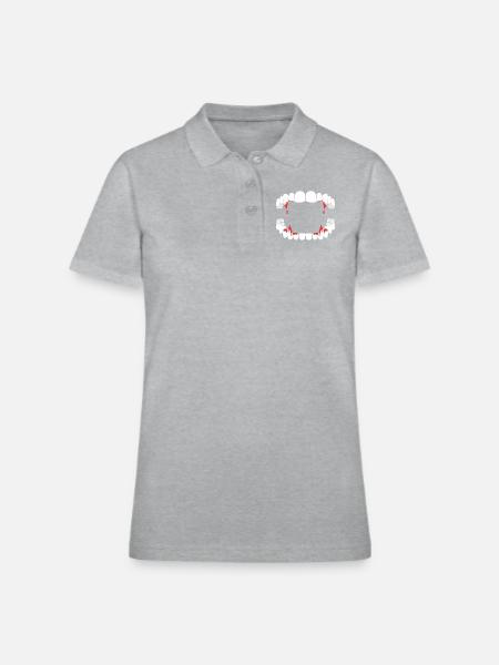 Vampire Teeth Funny Vampire Fangs Halloween - Women's Pique Polo Shirt - heather gray - Front