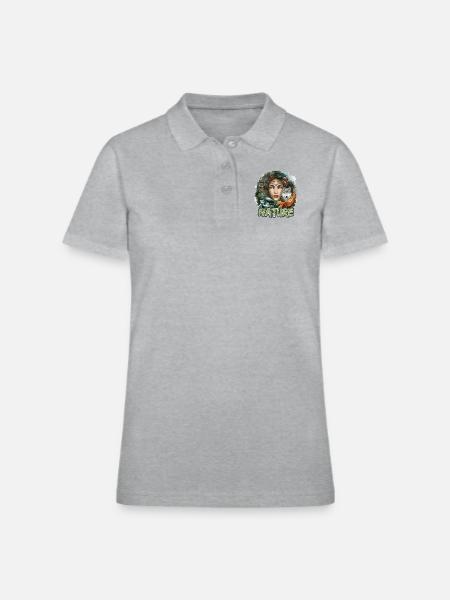 Nature-Inspired Wolf Owl Turtle Phoenix Woman - Women's Pique Polo Shirt - heather gray - Front