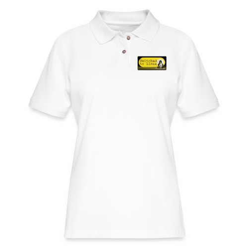 Switched To Linux Logo and White Text - Women's Pique Polo Shirt