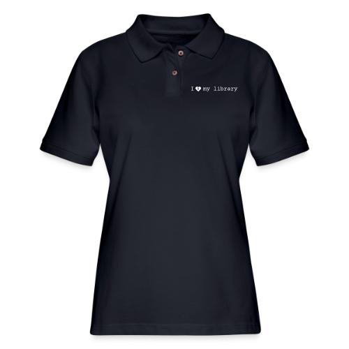 I Love My Library in White - Women's Pique Polo Shirt