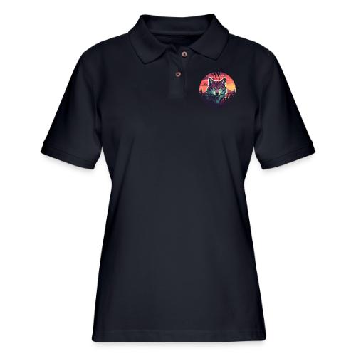 Colorful Wolf Stare - Women's Pique Polo Shirt