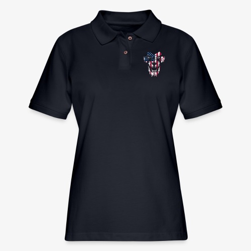 American Flag Lion - Women's Pique Polo Shirt