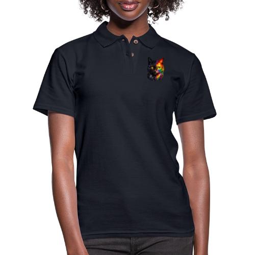 Cosmic Galaxy Rainbow Cat - Women's Pique Polo Shirt