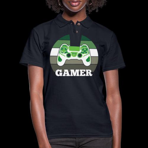 Green Sunset Gamer - Women's Pique Polo Shirt