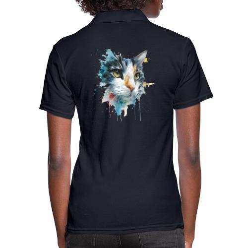 Watercolor cat face - Women's Pique Polo Shirt
