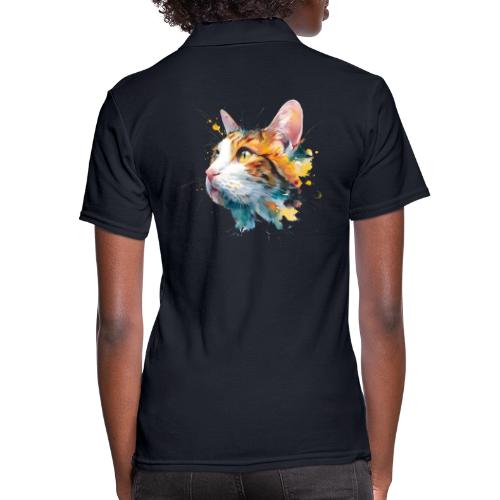 Cat: Feline Ink Burst - Women's Pique Polo Shirt