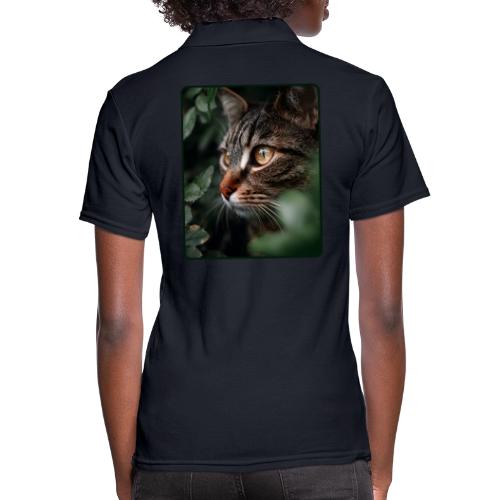Tabby Cat Jungle Eyes Design - Women's Pique Polo Shirt