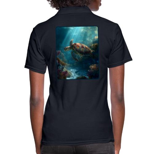 Sea Turtle Coral Reef Design - Women's Pique Polo Shirt