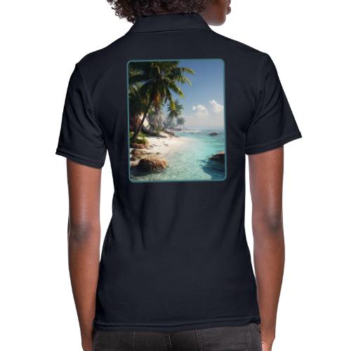 Tropical Beach Paradise Palm Design - Women's Pique Polo Shirt
