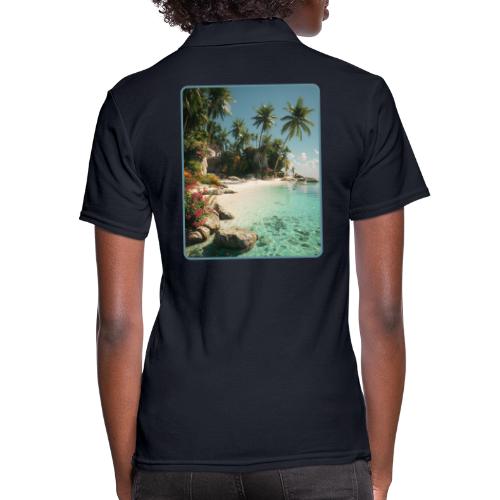 Serene Tropical Beach Floral Design - Women's Pique Polo Shirt