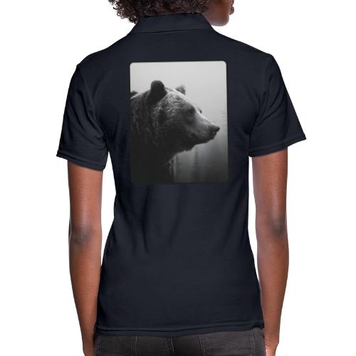 Grizzly Bear Black White Portrait Design - Women's Pique Polo Shirt