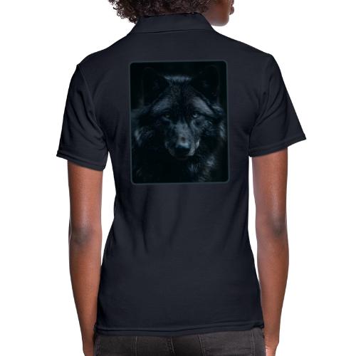 Black Wolf Intense Eyes Portrait Design - Women's Pique Polo Shirt