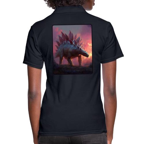 Stegosaurus Sunset Forest Design - Women's Pique Polo Shirt