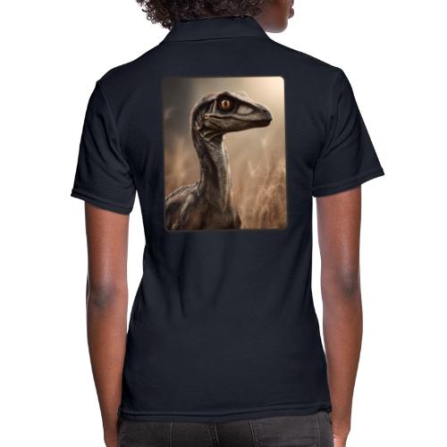 Velociraptor Feathered Portrait Design - Women's Pique Polo Shirt