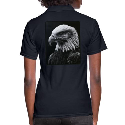 Black White Bald Eagle Design - Women's Pique Polo Shirt