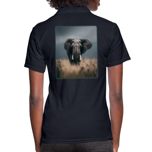 Majestic African Elephant Portrait Design - Women's Pique Polo Shirt