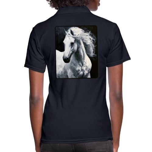 White Horse Oil Painting Design - Women's Pique Polo Shirt