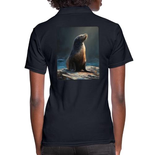 Fur Seal Artistic Shore Portrait Design - Women's Pique Polo Shirt