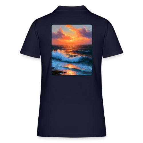 Sunset Storm Waves Oil Painting - Women's Pique Polo Shirt
