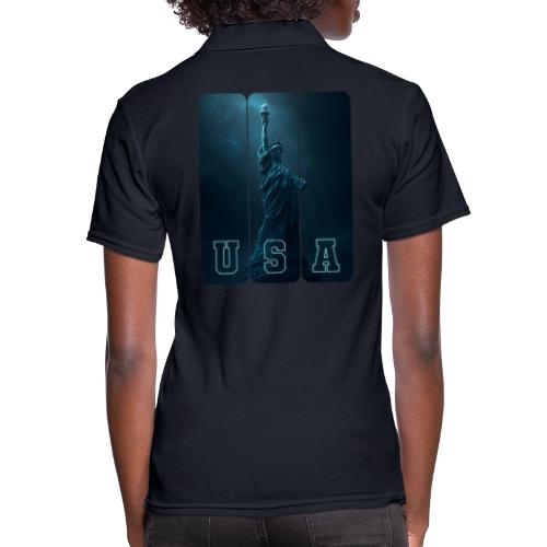 Neon Liberty USA Triptych - Women's Pique Polo Shirt